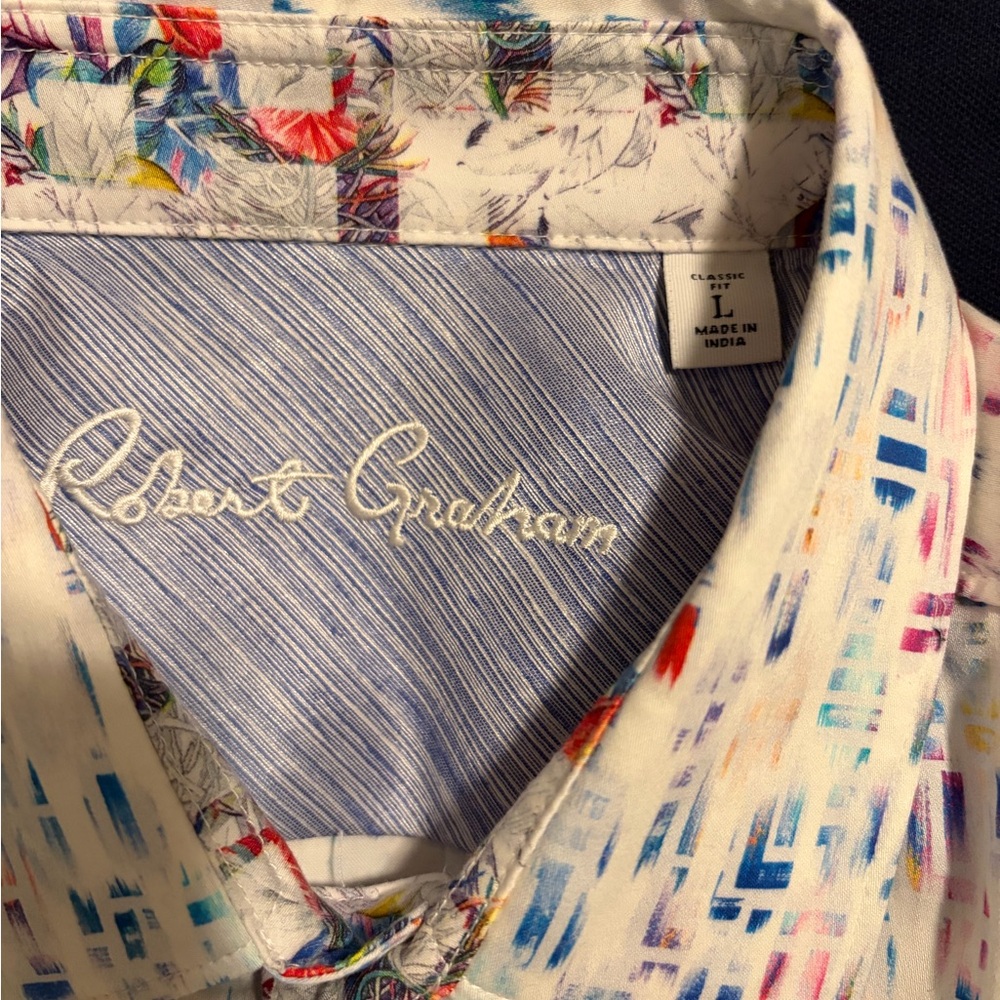 Robert Graham Mens White Shirt with Multicolor Abstract Print - Picture 3 of 3